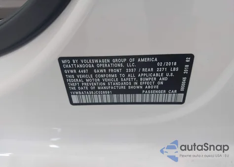 2018 Volkswagen Passat 2.0T Se from USA, damaged, VIN 1VWBA7A35JC028591